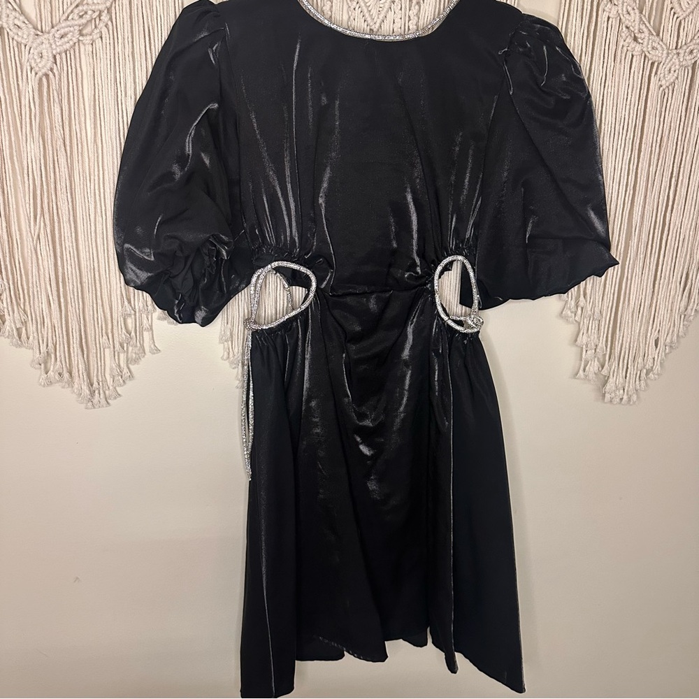 Elegance Black Puff Sleeve Mini Dress Size M